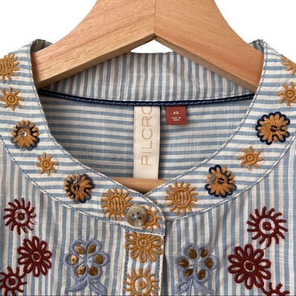 Anthropologie Pilcro Front Button Floral Embroidered Long Sleeve Top in Size XS - Picture 6 of 9